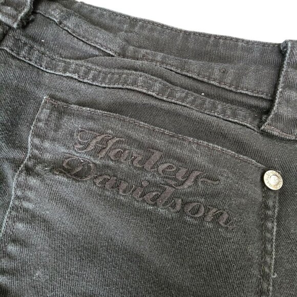 Harley-Davidson Womens Straight-Leg Black Denim Jeans Size 8 Rhinestones JJ3918 - Picture 10 of 11